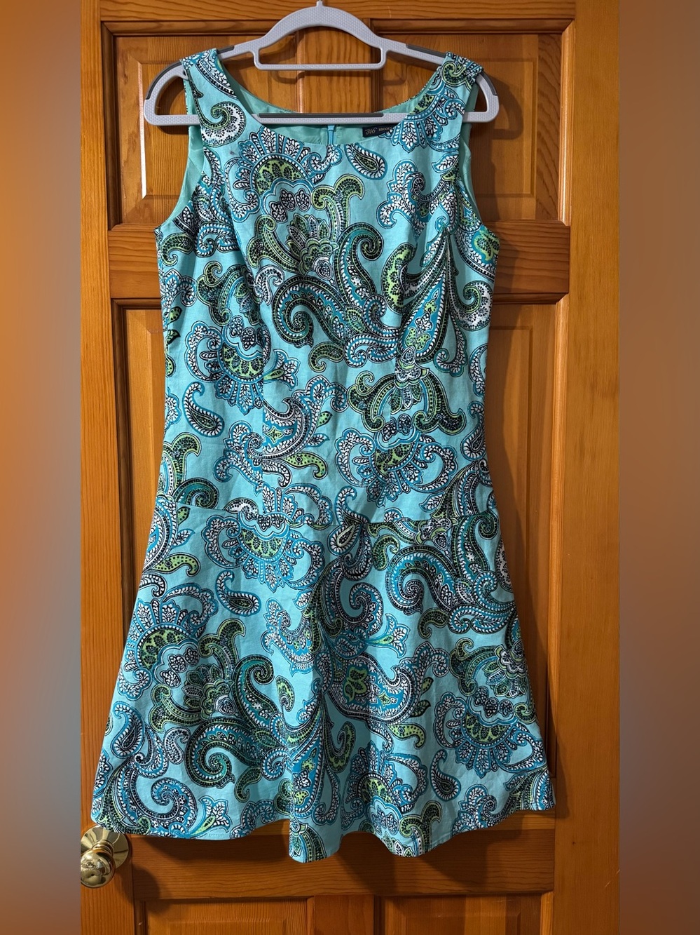 Brooks Brothers Teal Paisley Fit-and-Flare Dress